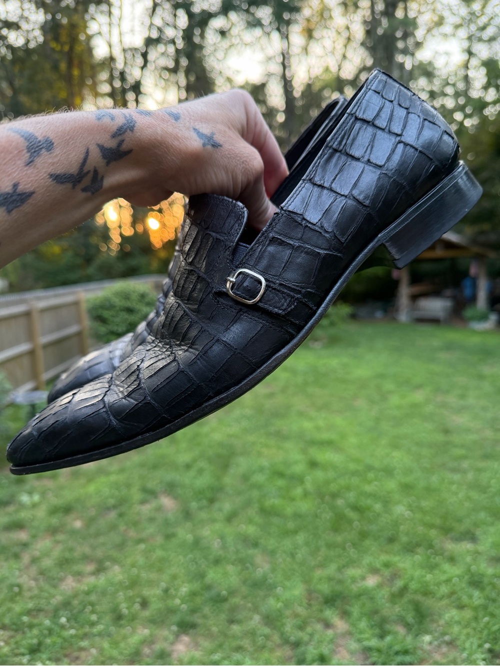 Muratti Florentino Black Leather Croc Embossed Monk Strap Shoes EU 43 US 10